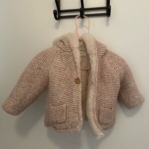 Zara girls Cozy Knit Hooded Jacket with Faux Fur Lining